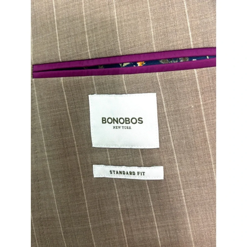 NEW Bonobos 44S Tan Chalk Stripe Jetsetter Unstructured Blazer Jacket Sport Coat